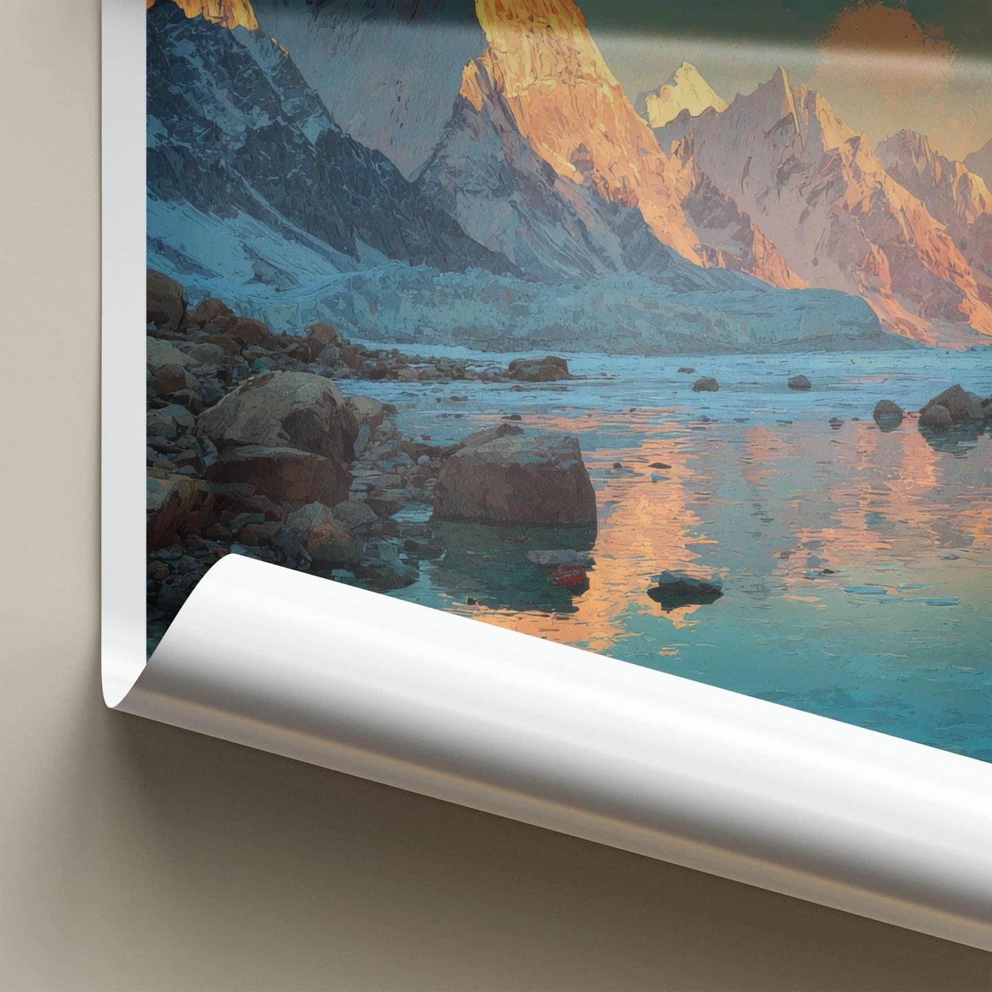 Tipra Bamak Poster - India Travel Art - Uttarakhand Mountains lake reflections Home Decor