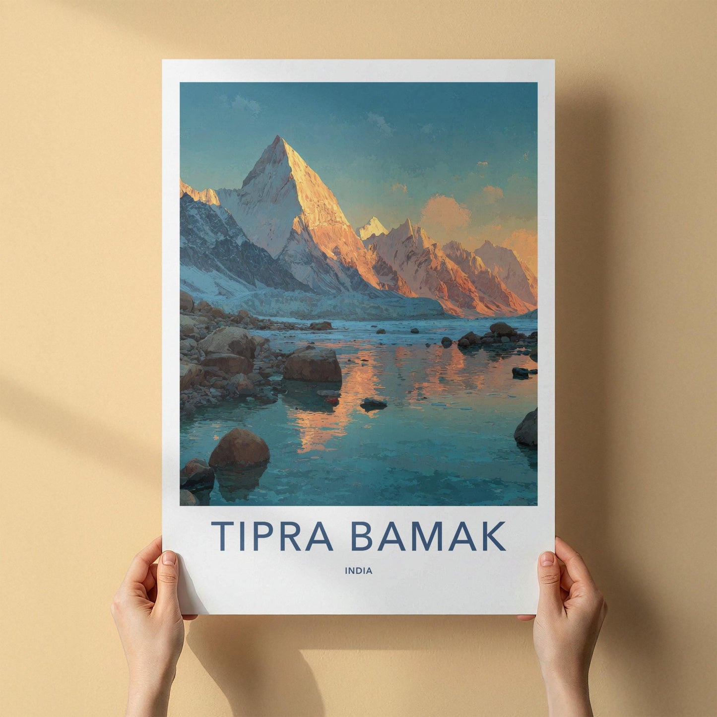 Tipra Bamak Poster - India Travel Art - Uttarakhand Mountains lake reflections Home Decor