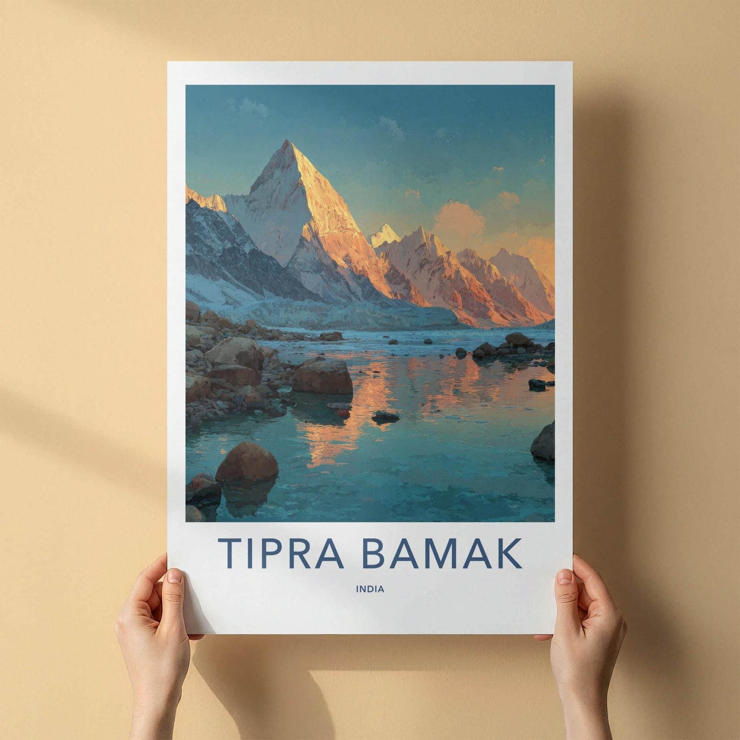 Tipra Bamak Poster - India Travel Art - Uttarakhand Mountains lake reflections Home Decor