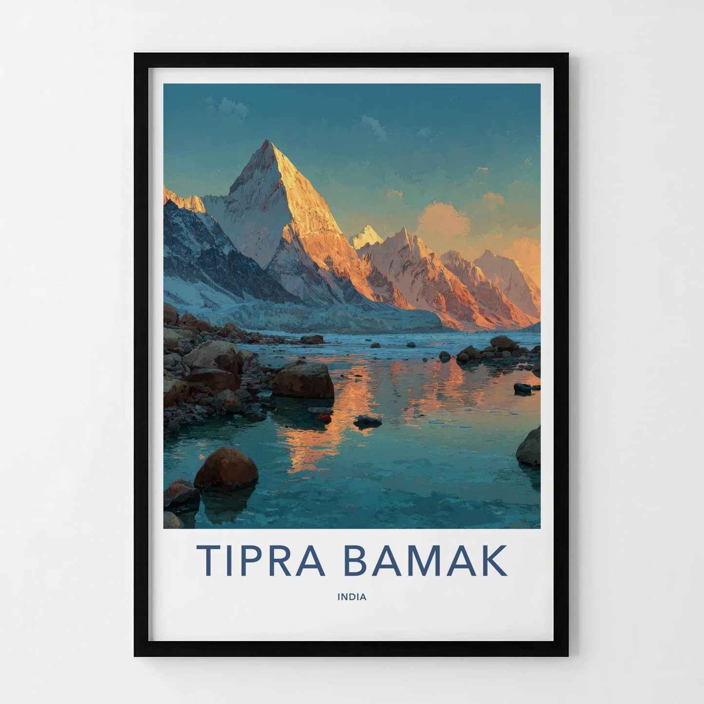 Tipra Bamak Poster - India Travel Art - Uttarakhand Mountains lake reflections Home Decor