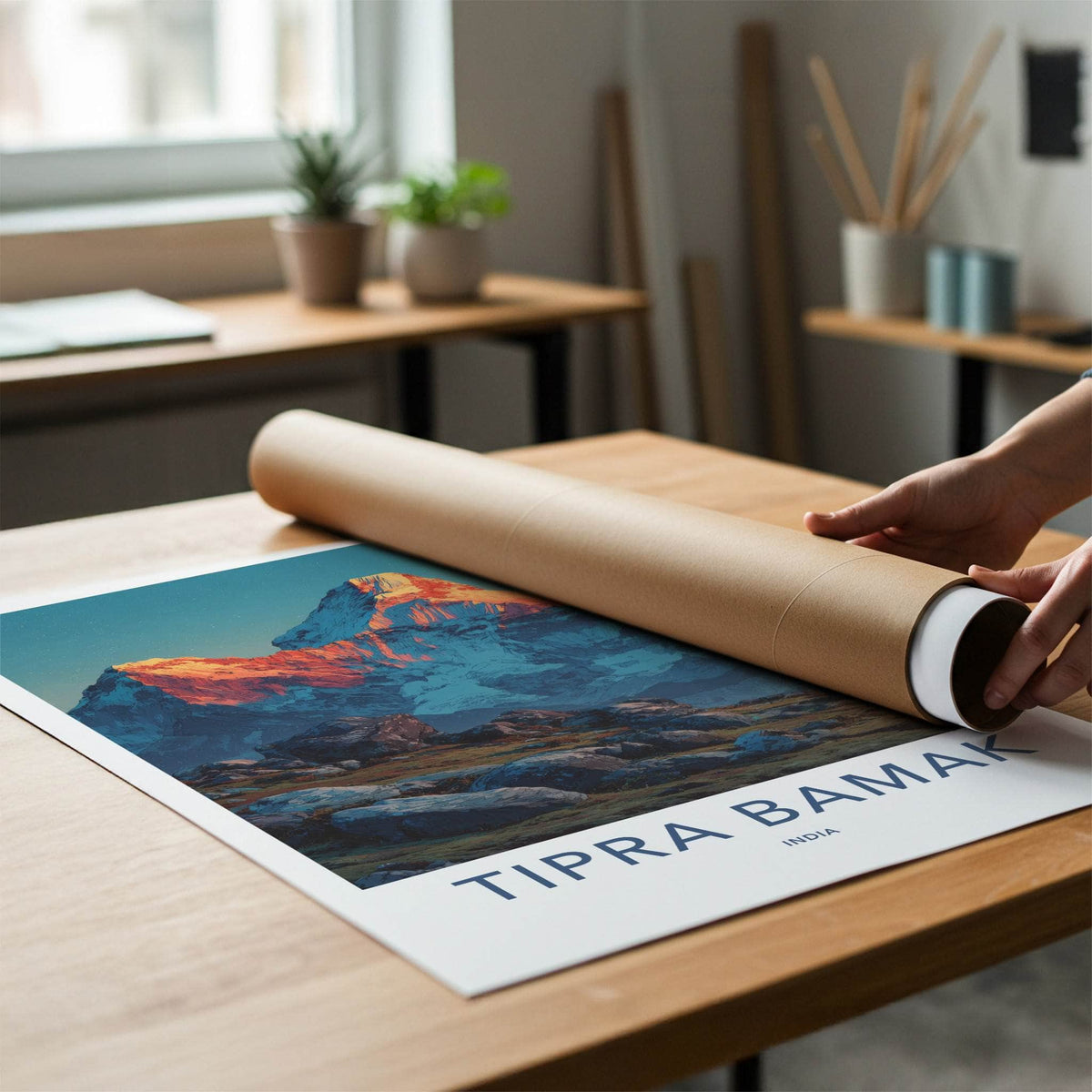 Tipra Bamakh Poster India Orange Peak Mountain Home Art