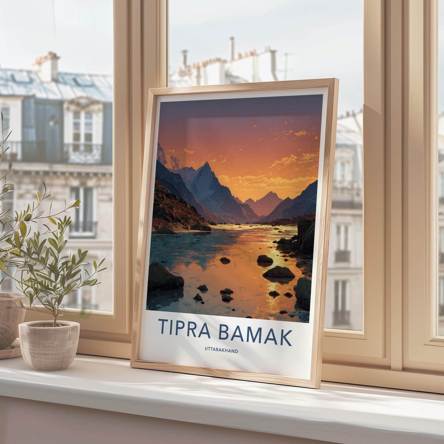 Tipra Bamk Poster - India Travel Art - Uttarakhand Mountain River Sunset Gift