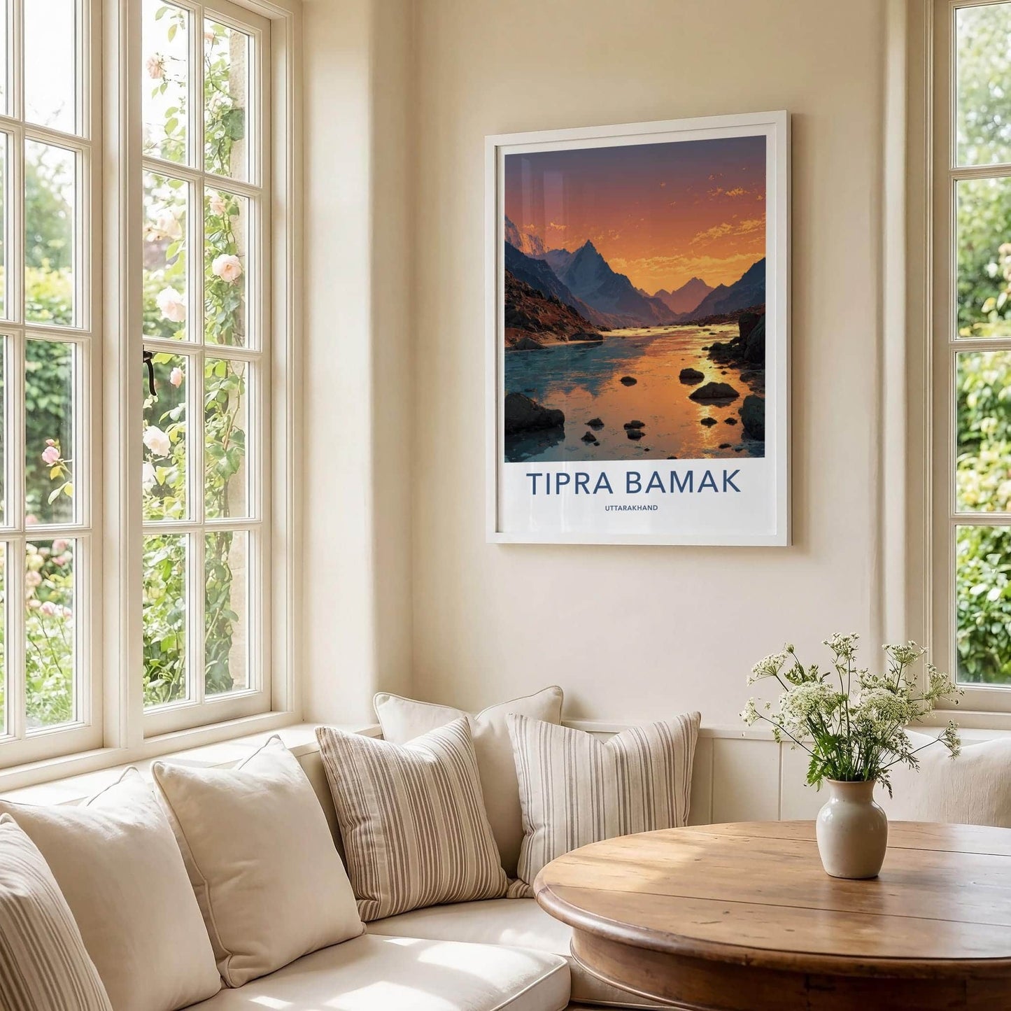 Tipra Bamk Poster - India Travel Art - Uttarakhand Mountain River Sunset Gift