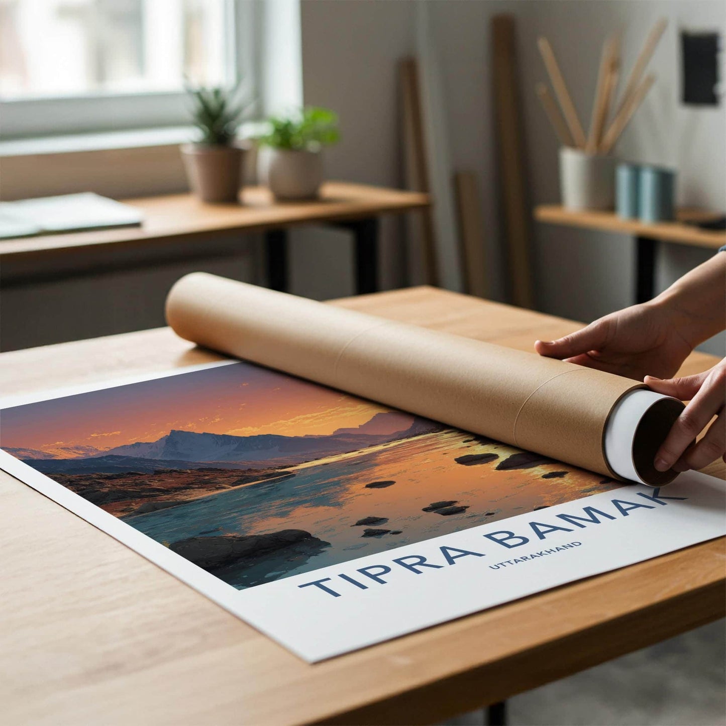 Tipra Bamk Poster - India Travel Art - Uttarakhand Mountain River Sunset Gift