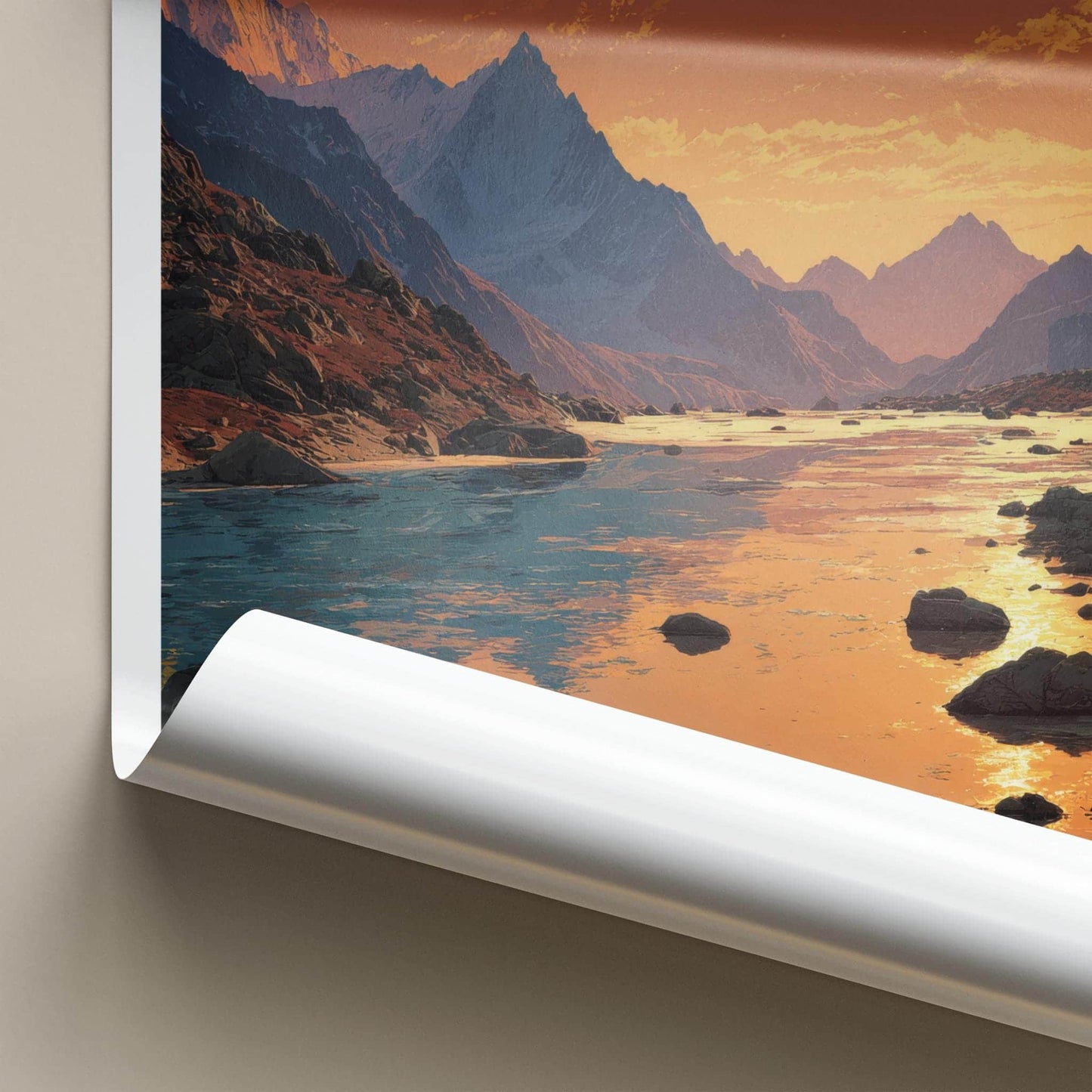 Tipra Bamk Poster - India Travel Art - Uttarakhand Mountain River Sunset Gift