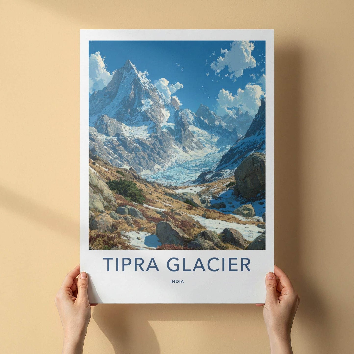Tipra Glacier Poster - India Travel Art - Uttarakhand ice covered peaks Home Decor