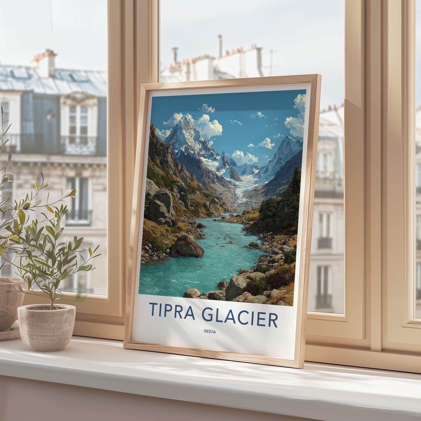 Tipra Glacier Poster - India Travel Art - Uttarakhand Snowy Peaks River Home Decor