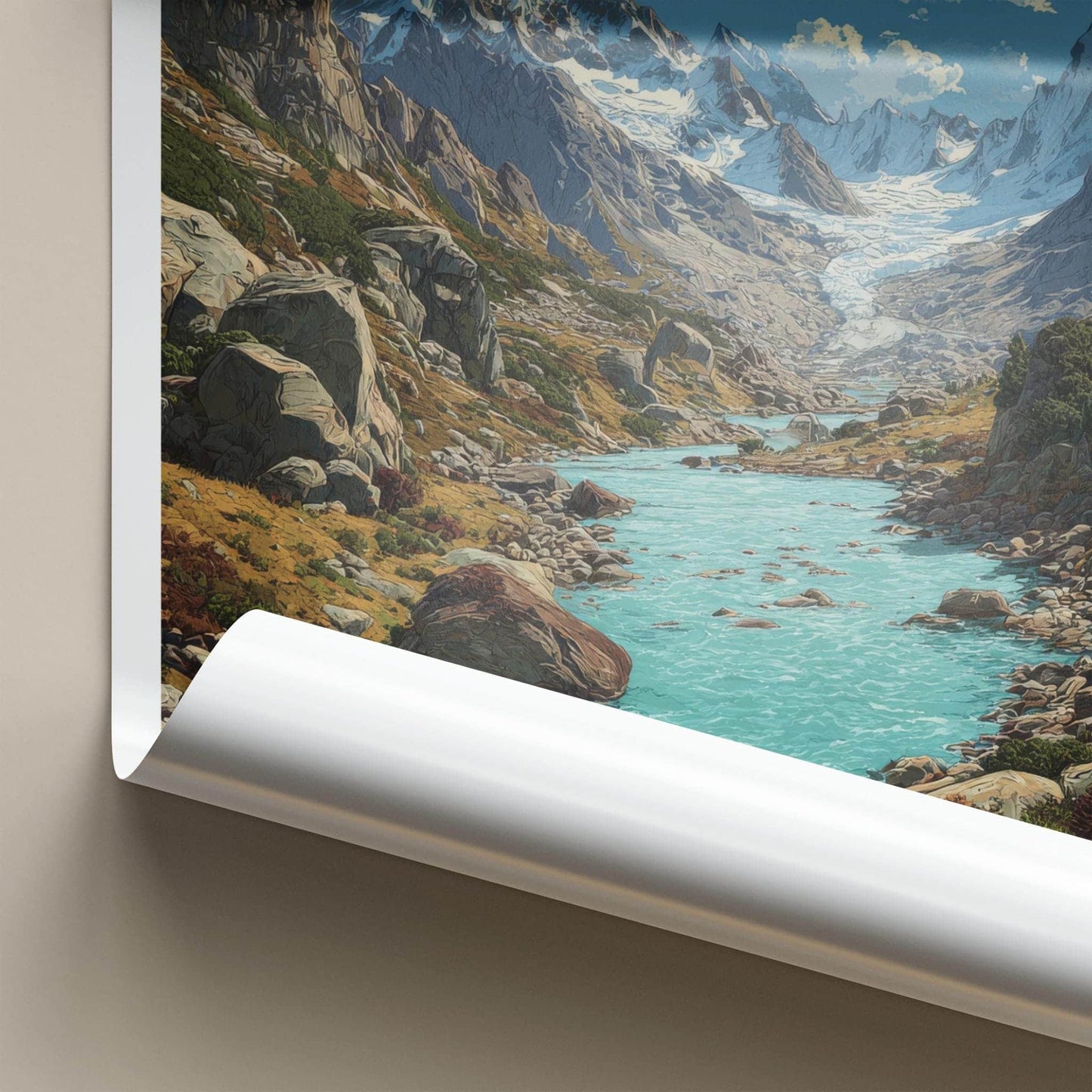 Tipra Glacier Poster - India Travel Art - Uttarakhand Snowy Peaks River Home Decor