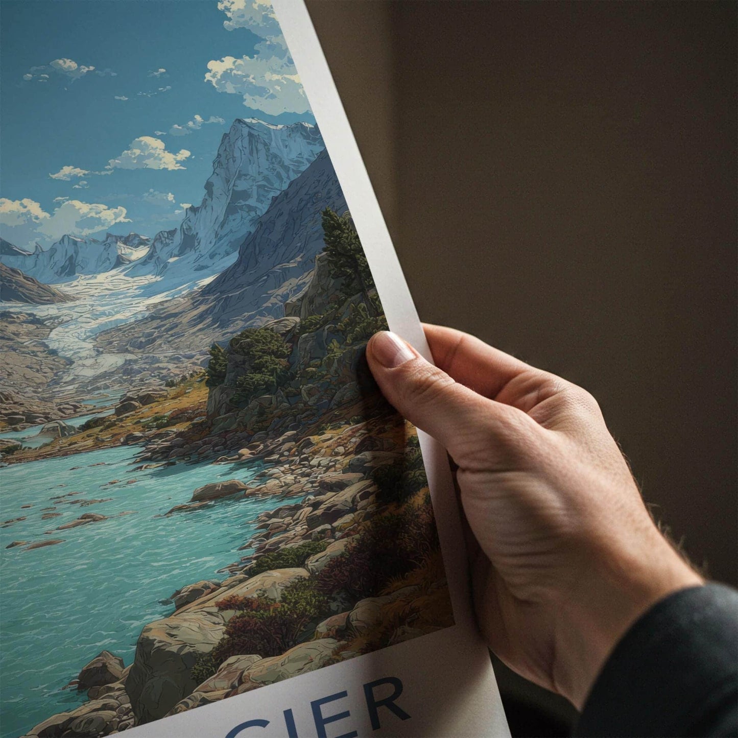 Tipra Glacier Poster - India Travel Art - Uttarakhand Snowy Peaks River Home Decor