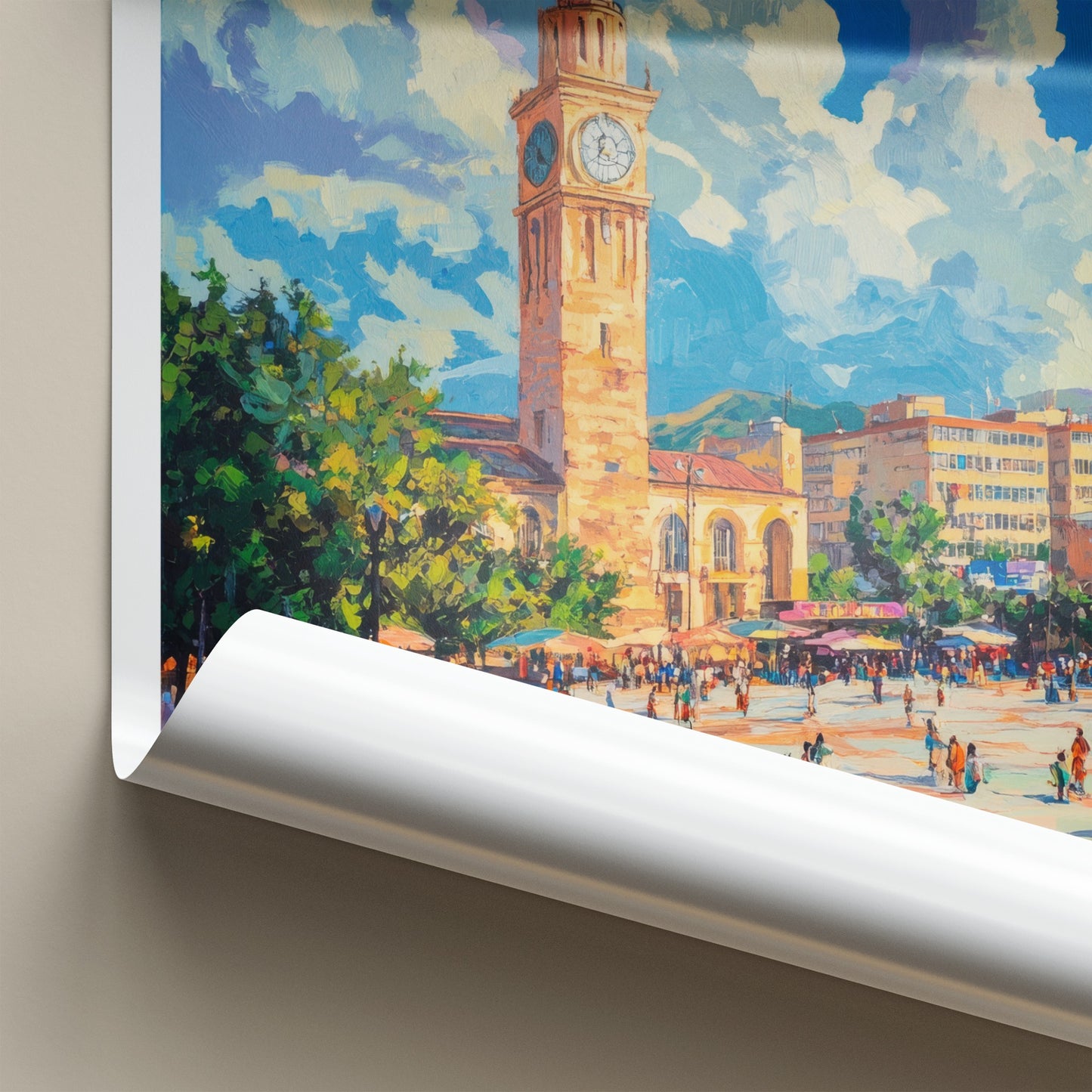 Tirane Poster - Albania Framed Print - Busy City Square Framed Decor