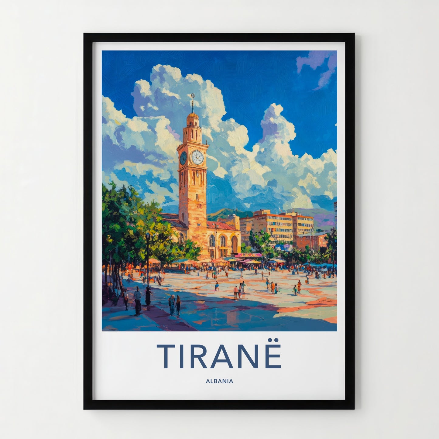 Tirane Poster - Albania Framed Print - Busy City Square Framed Decor