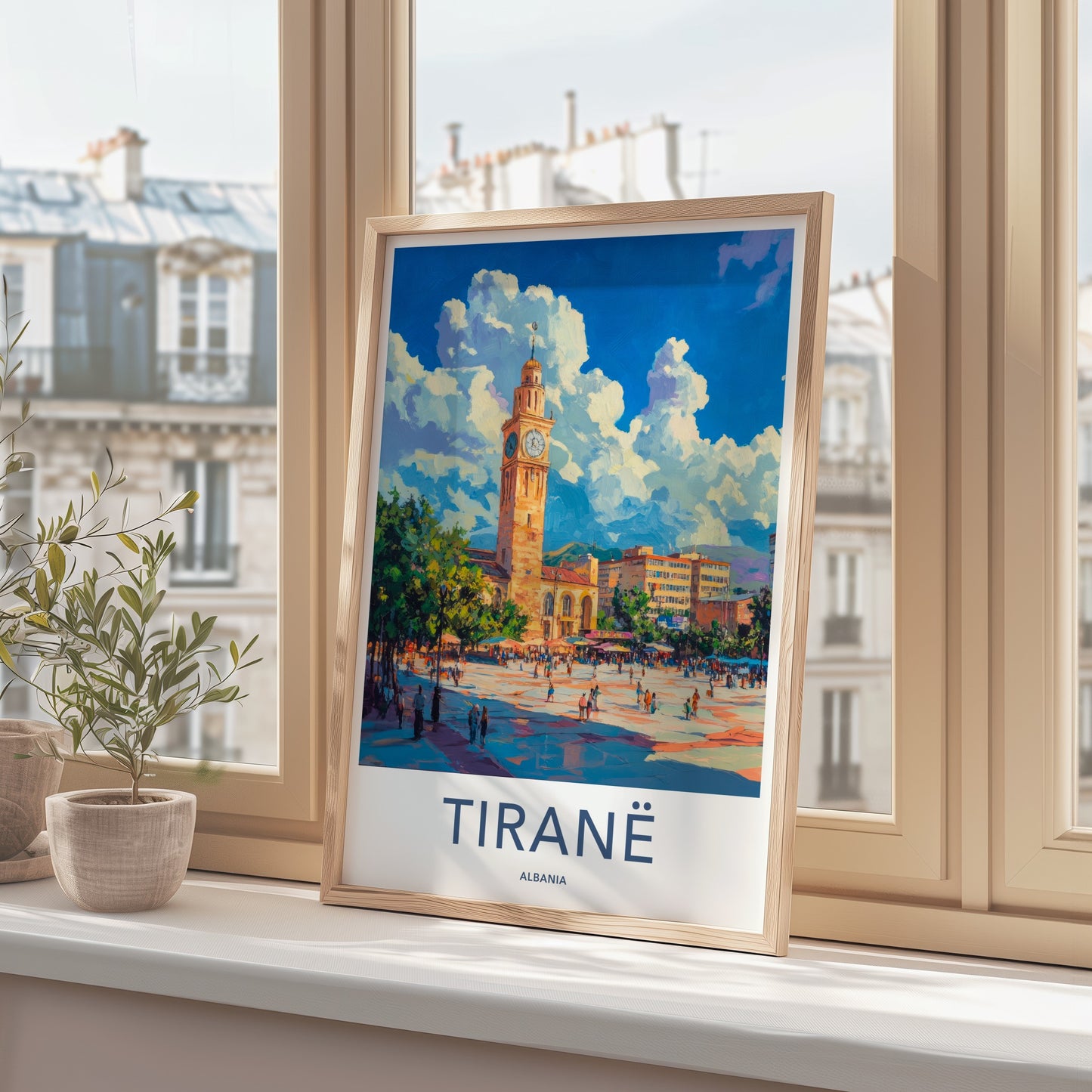 Tirane Poster - Albania Framed Print - Busy City Square Framed Decor