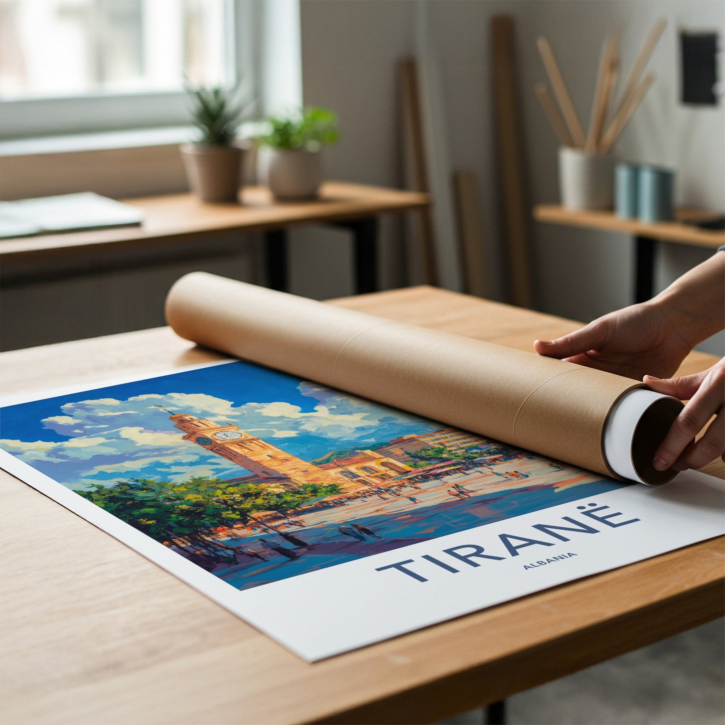 Tirane Poster - Albania Framed Print - Busy City Square Framed Decor
