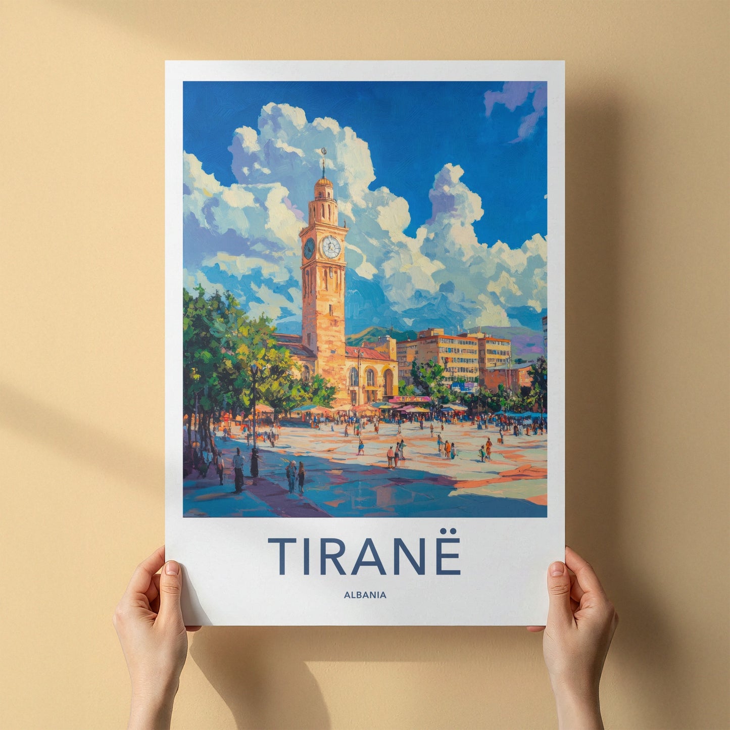 Tirane Poster - Albania Framed Print - Busy City Square Framed Decor