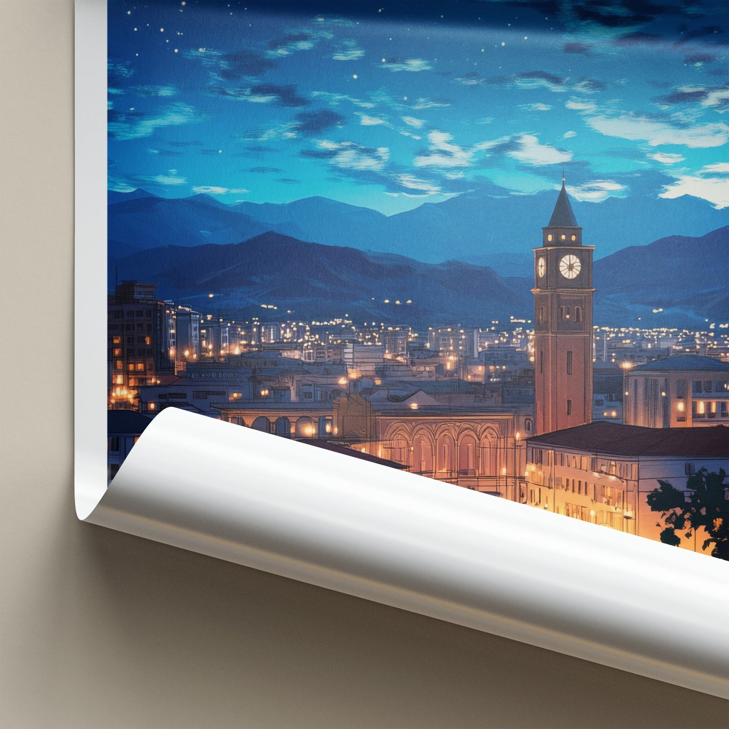 Tirane Poster - Albania Travel Art - Starry Night Cityscape Home Decor