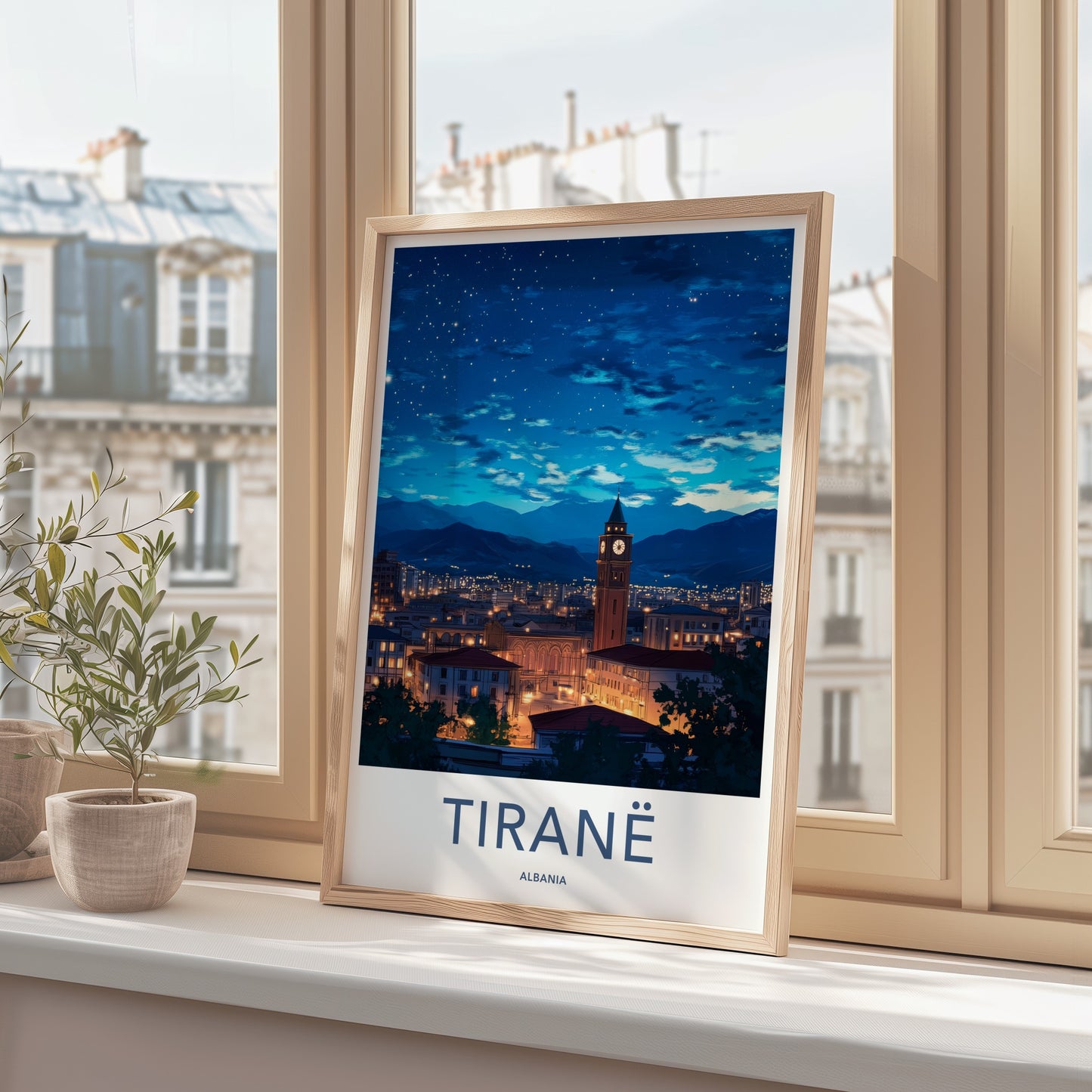 Tirane Poster - Albania Travel Art - Starry Night Cityscape Home Decor