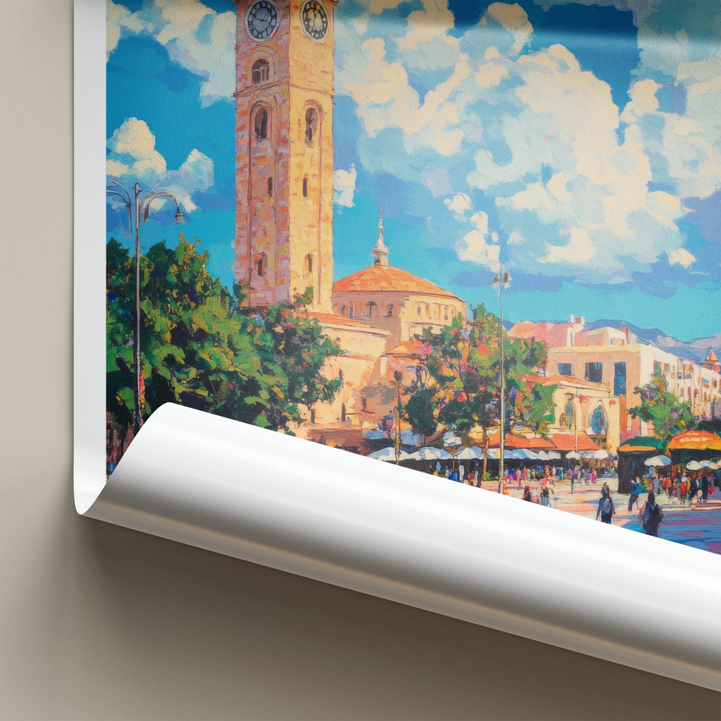 Tirane Poster - Albania Travel Art - Vibrant Clock Tower Home Decor