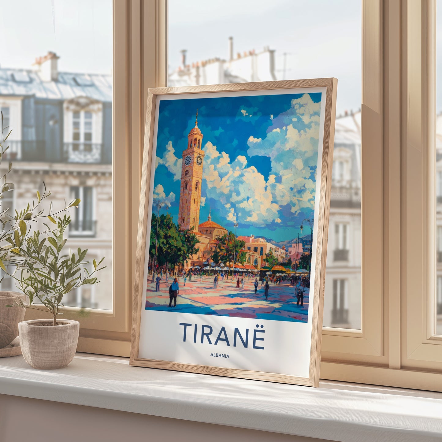 Tirane Poster - Albania Travel Art - Vibrant Clock Tower Home Decor