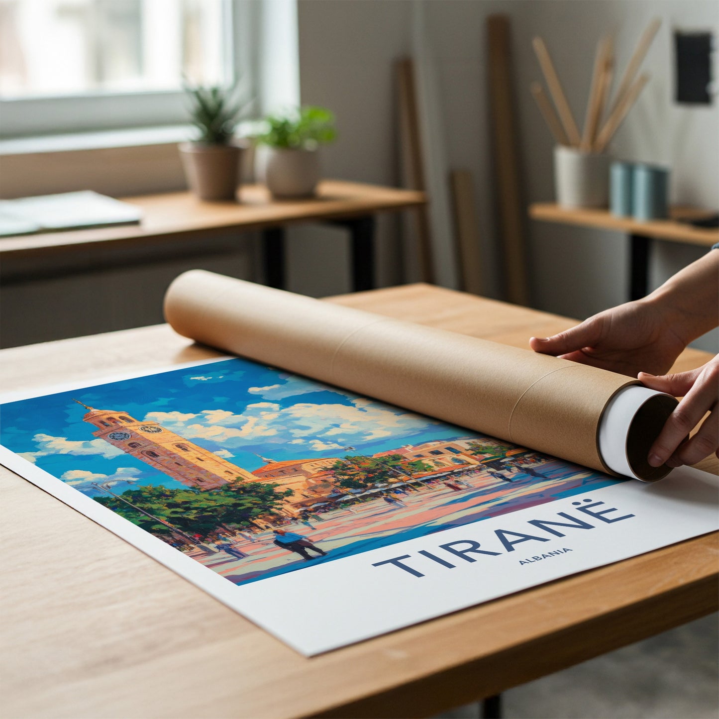 Tirane Poster - Albania Travel Art - Vibrant Clock Tower Home Decor