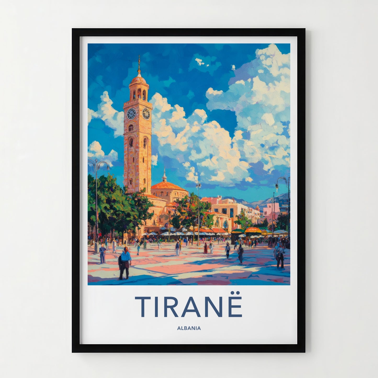 Tirane Poster - Albania Travel Art - Vibrant Clock Tower Home Decor