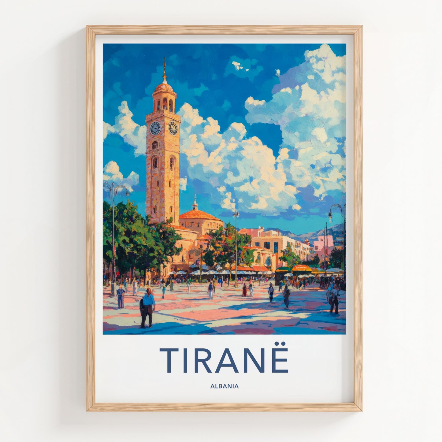 Tirane Poster - Albania Travel Art - Vibrant Clock Tower Home Decor