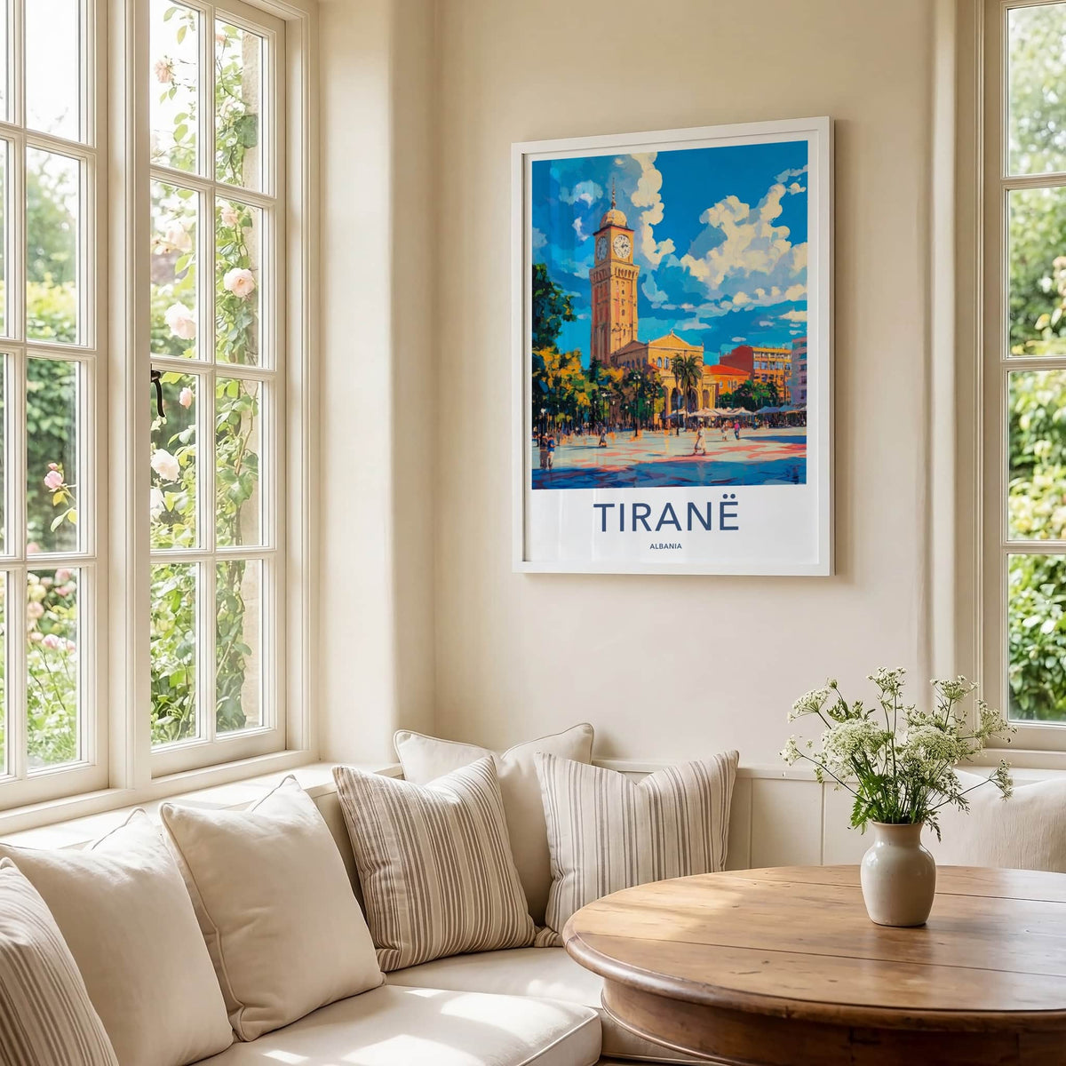 Tirane Poster - Albania Travel Print - City Square Scene Lounge Decor