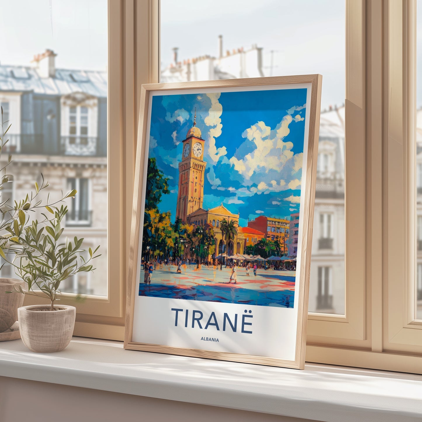 Tirane Poster - Albania Travel Print - City Square Scene Lounge Decor