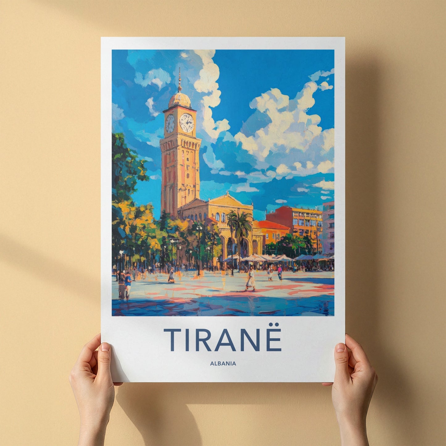 Tirane Poster - Albania Travel Print - City Square Scene Lounge Decor