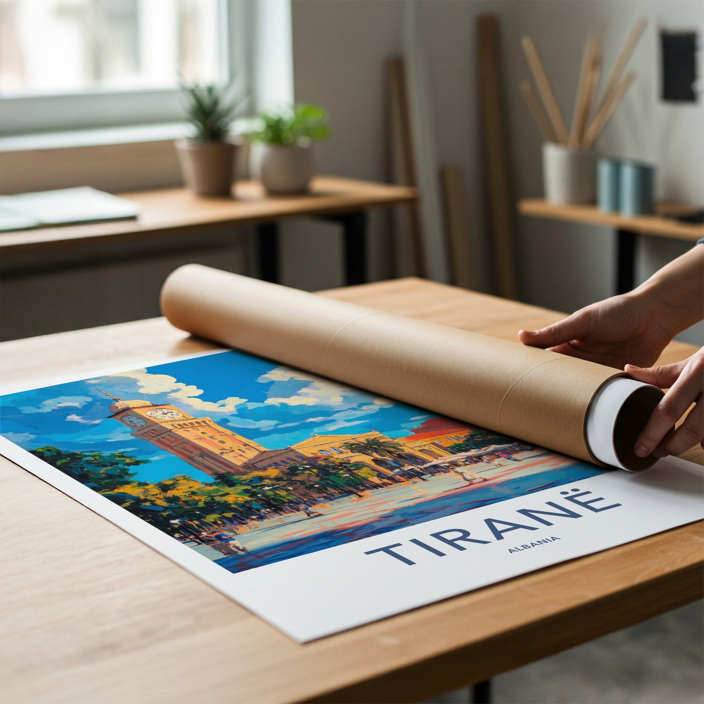 Tirane Poster - Albania Travel Print - City Square Scene Lounge Decor