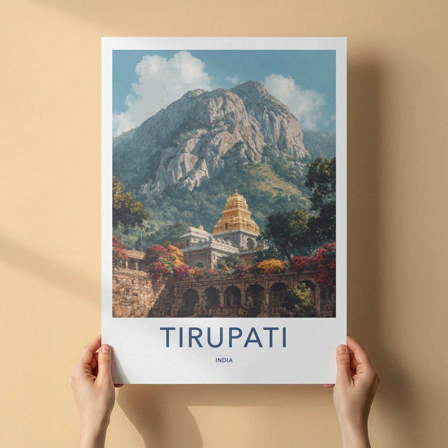 Tirupati Poster - India Art Print - Andhra Pradesh Golden Temple Mountain Gift