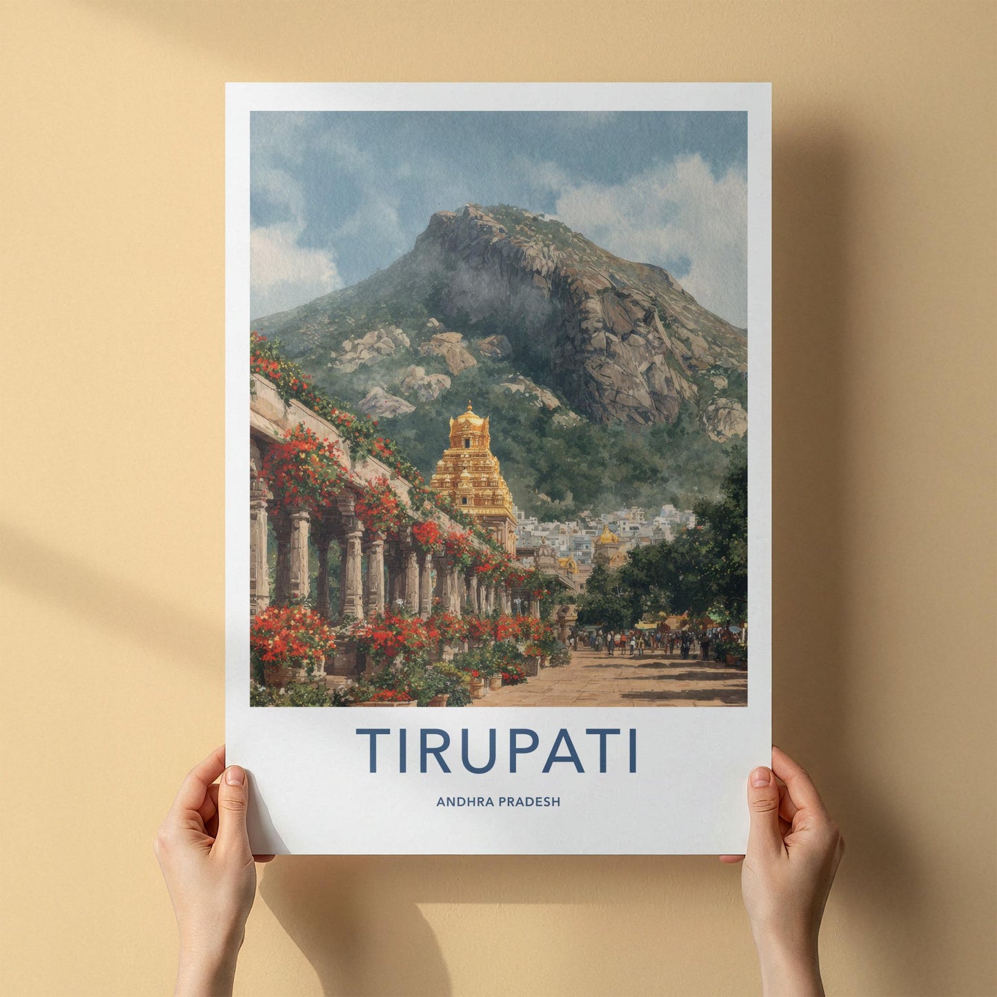 Tirupati Poster - India Wall Art - Andhra Pradesh Golden Temple Mountain Gift