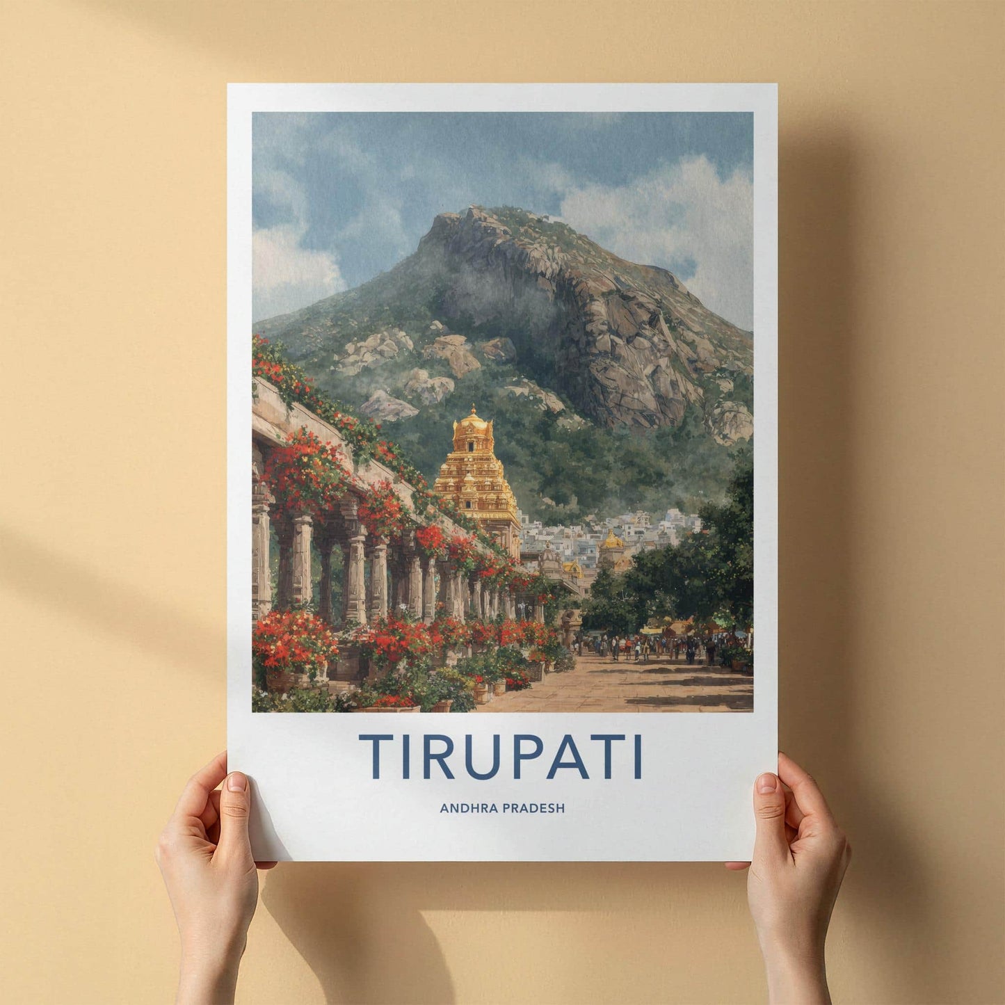 Tirupati Poster - India Wall Art - Andhra Pradesh Golden Temple Mountain Gift