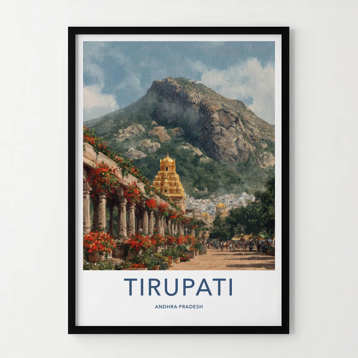 Tirupati Poster - India Wall Art - Andhra Pradesh Golden Temple Mountain Gift
