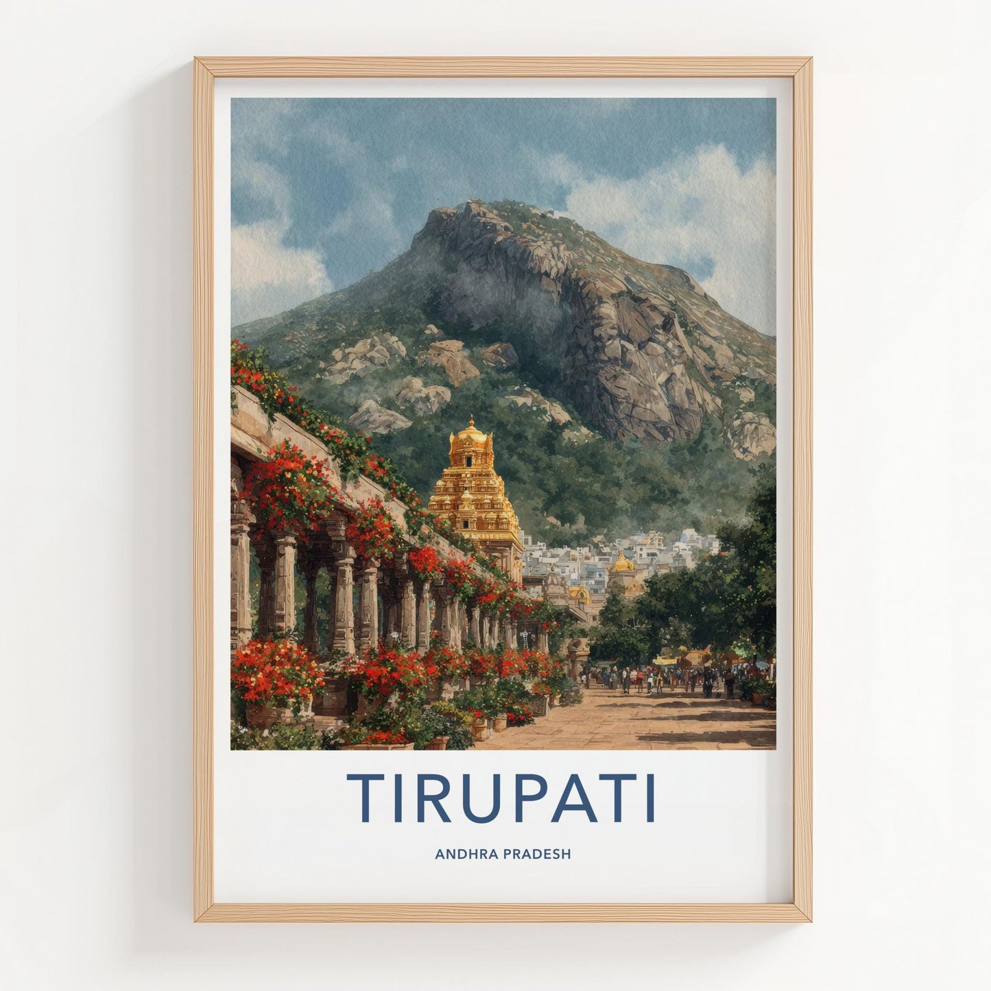 Tirupati Poster - India Wall Art - Andhra Pradesh Golden Temple Mountain Gift