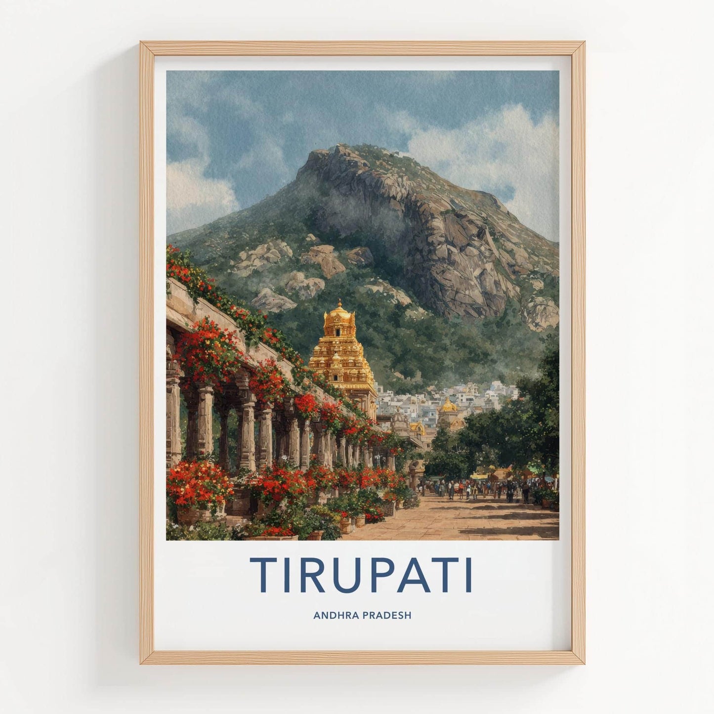 Tirupati Poster - India Wall Art - Andhra Pradesh Golden Temple Mountain Gift