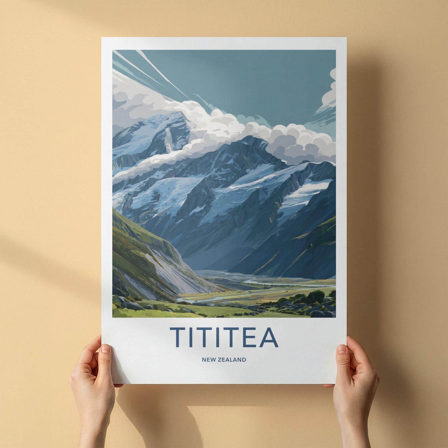 Tititea Poster - New Zealand Travel Art - Glacial Mountain Valley Home Decor
