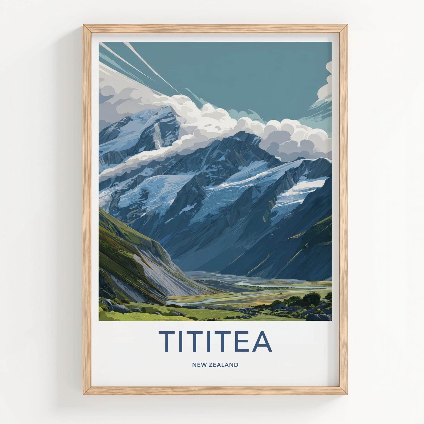 Tititea Poster - New Zealand Travel Art - Glacial Mountain Valley Home Decor