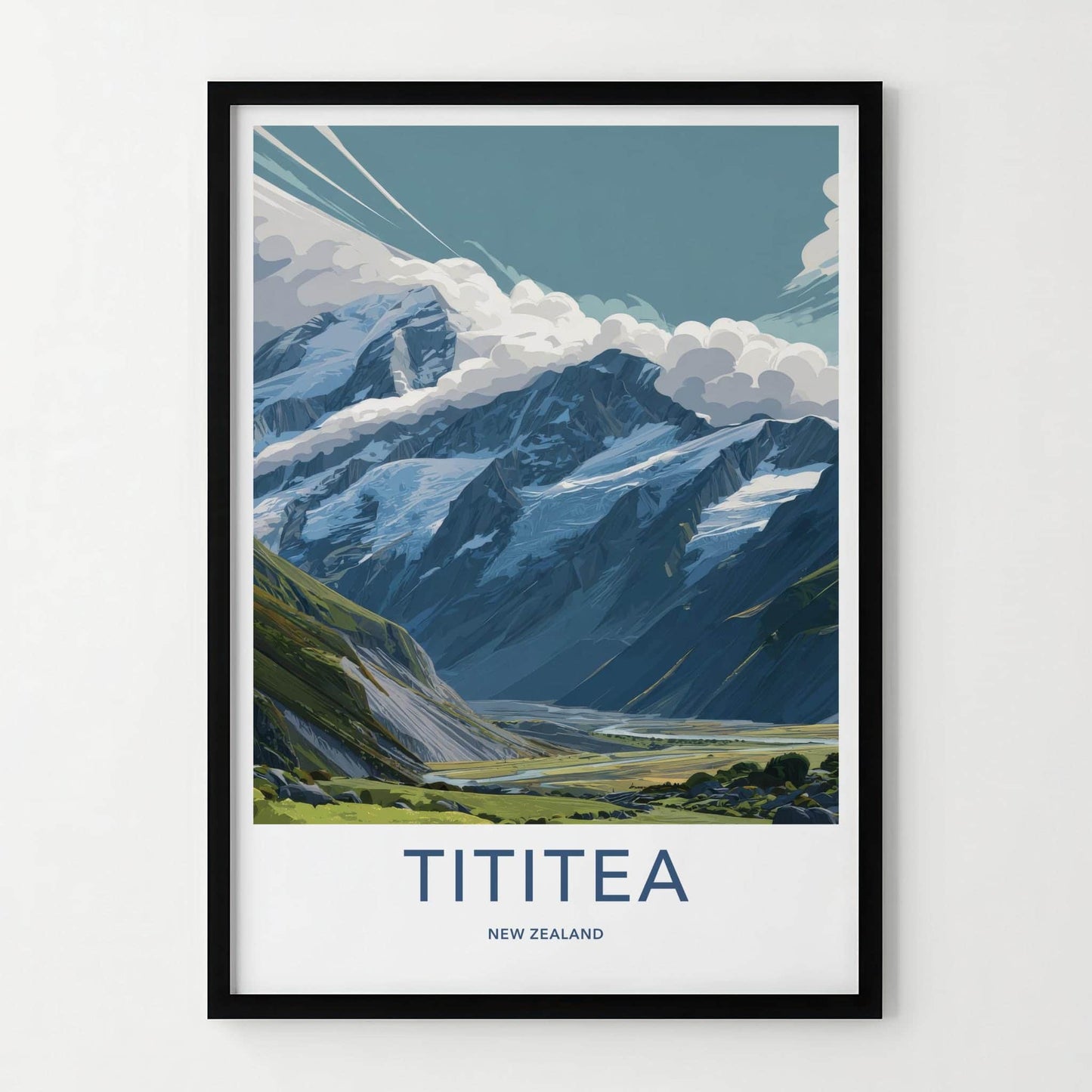 Tititea Poster - New Zealand Travel Art - Glacial Mountain Valley Home Decor