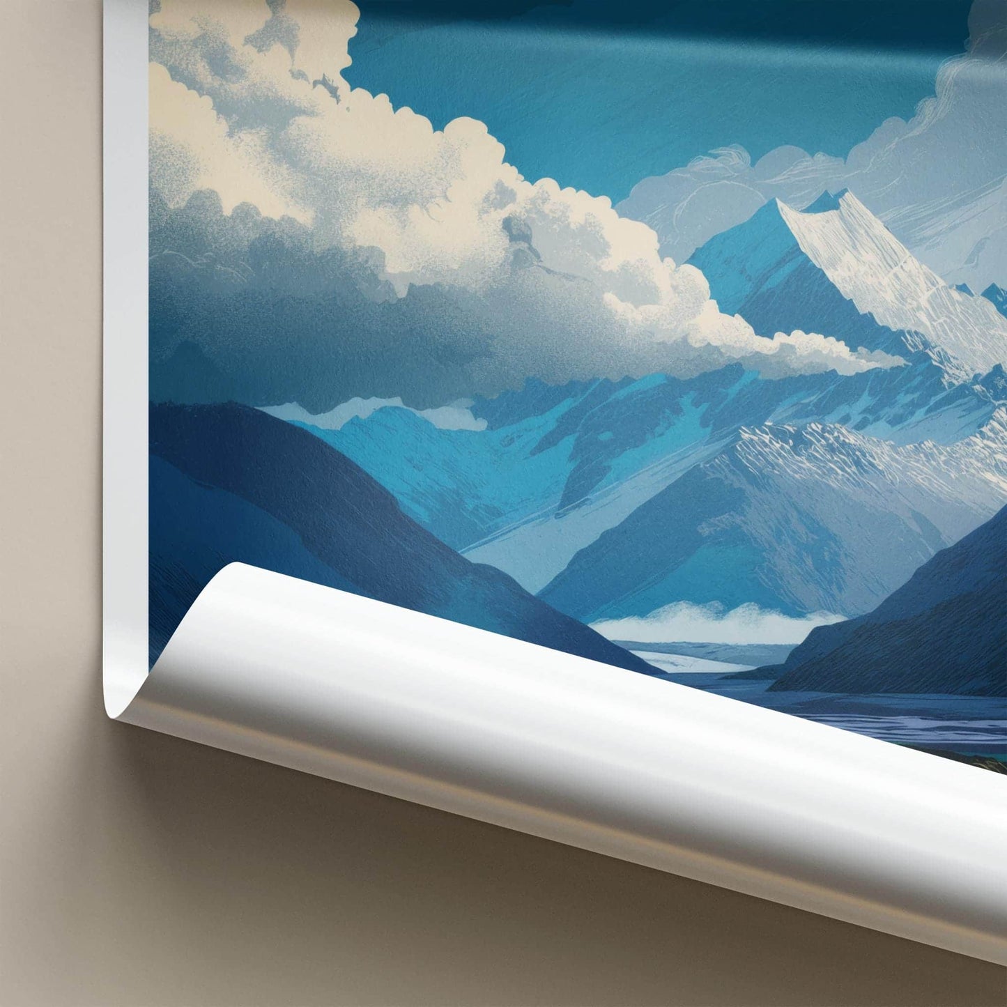 Tititea Poster - New Zealand Travel Art - Snowy Peak Lake Wall Decor