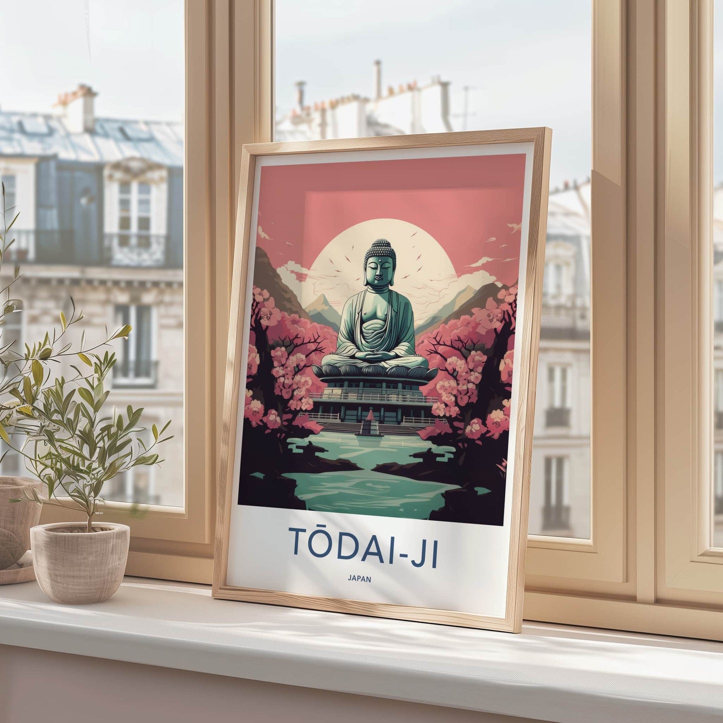 Todai-Ji Poster - Japan Travel Art - Giant Buddha Sakura Home Decor