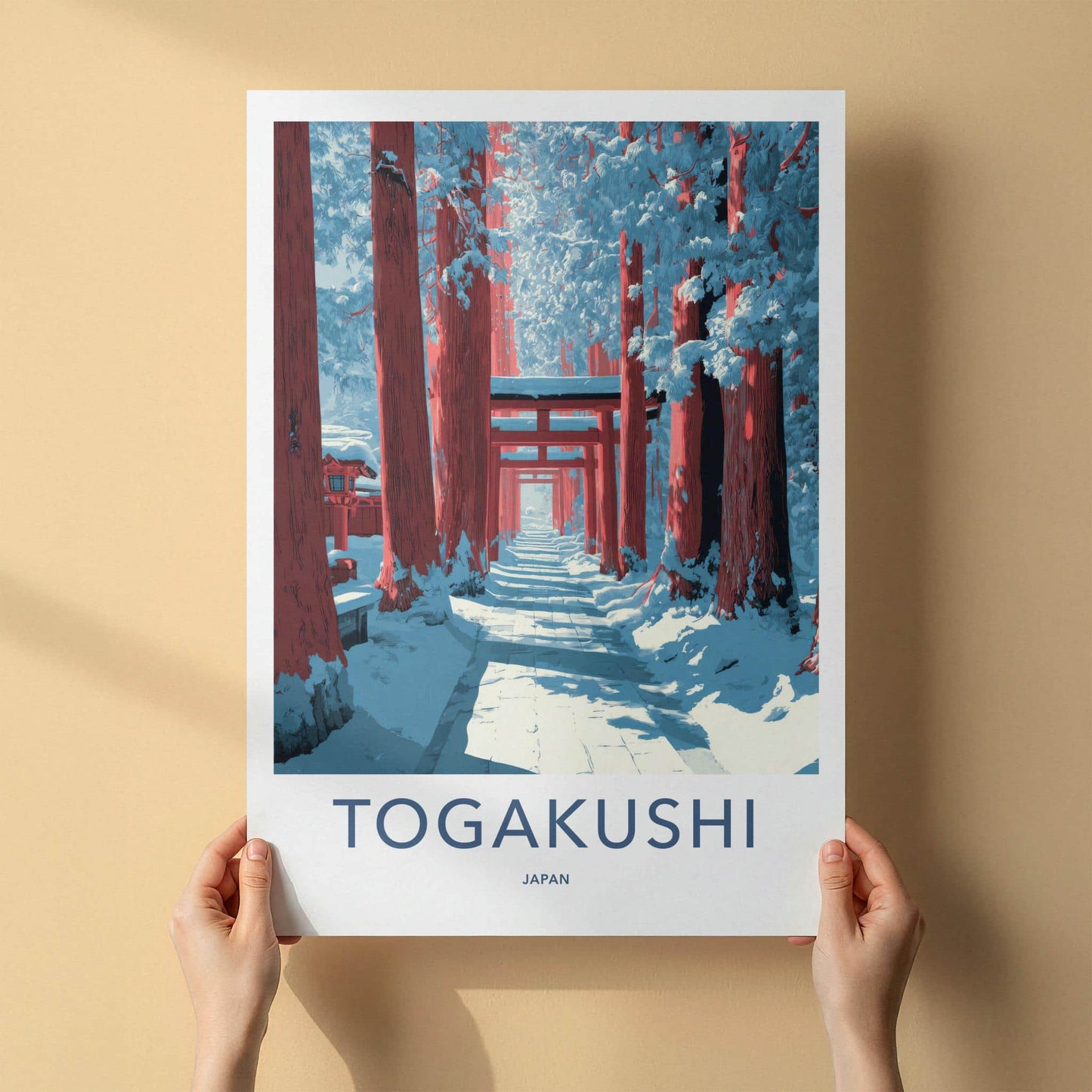 Togakushi Poster - Japan Travel Art - Winter Torii Path Home Decor