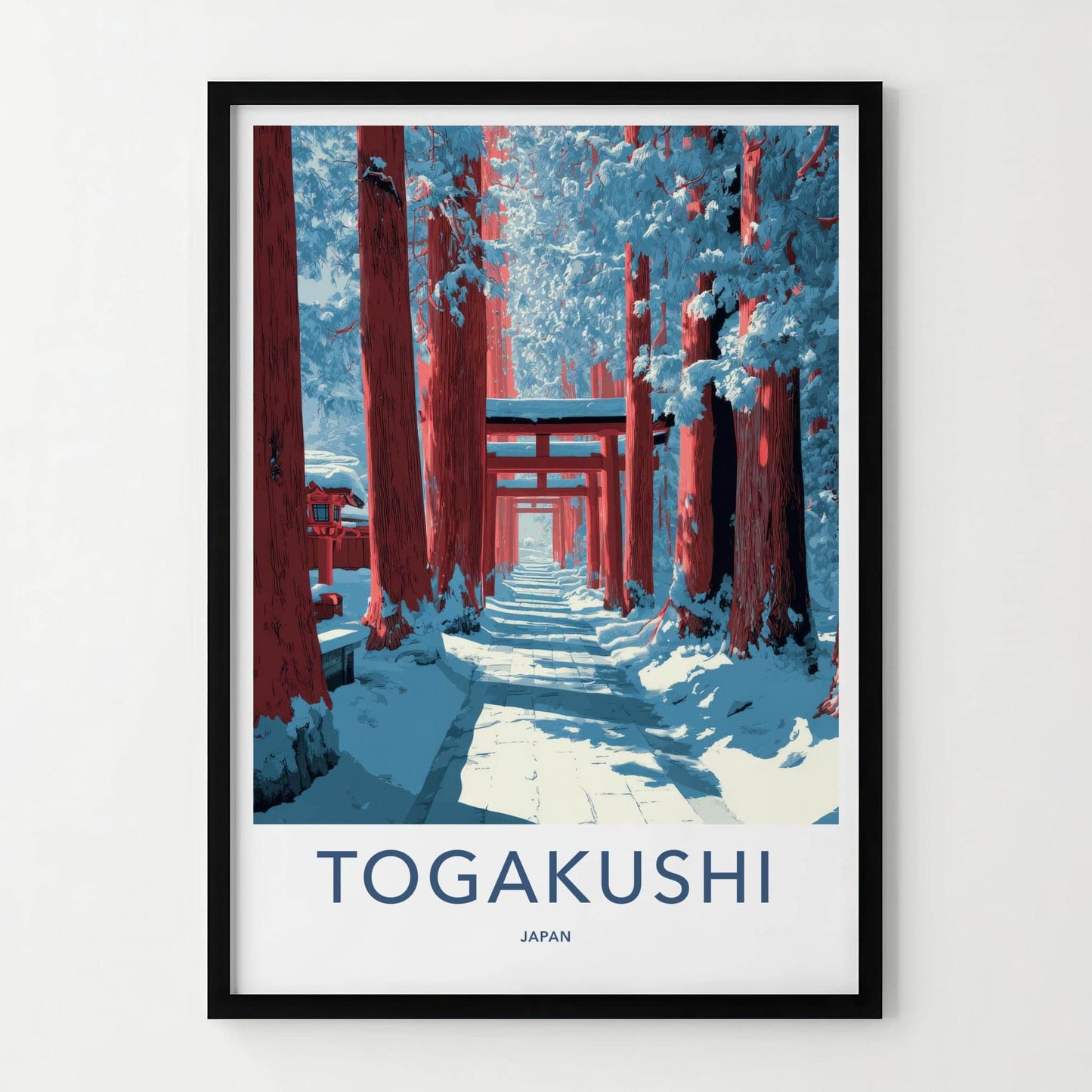 Togakushi Poster - Japan Travel Art - Winter Torii Path Home Decor