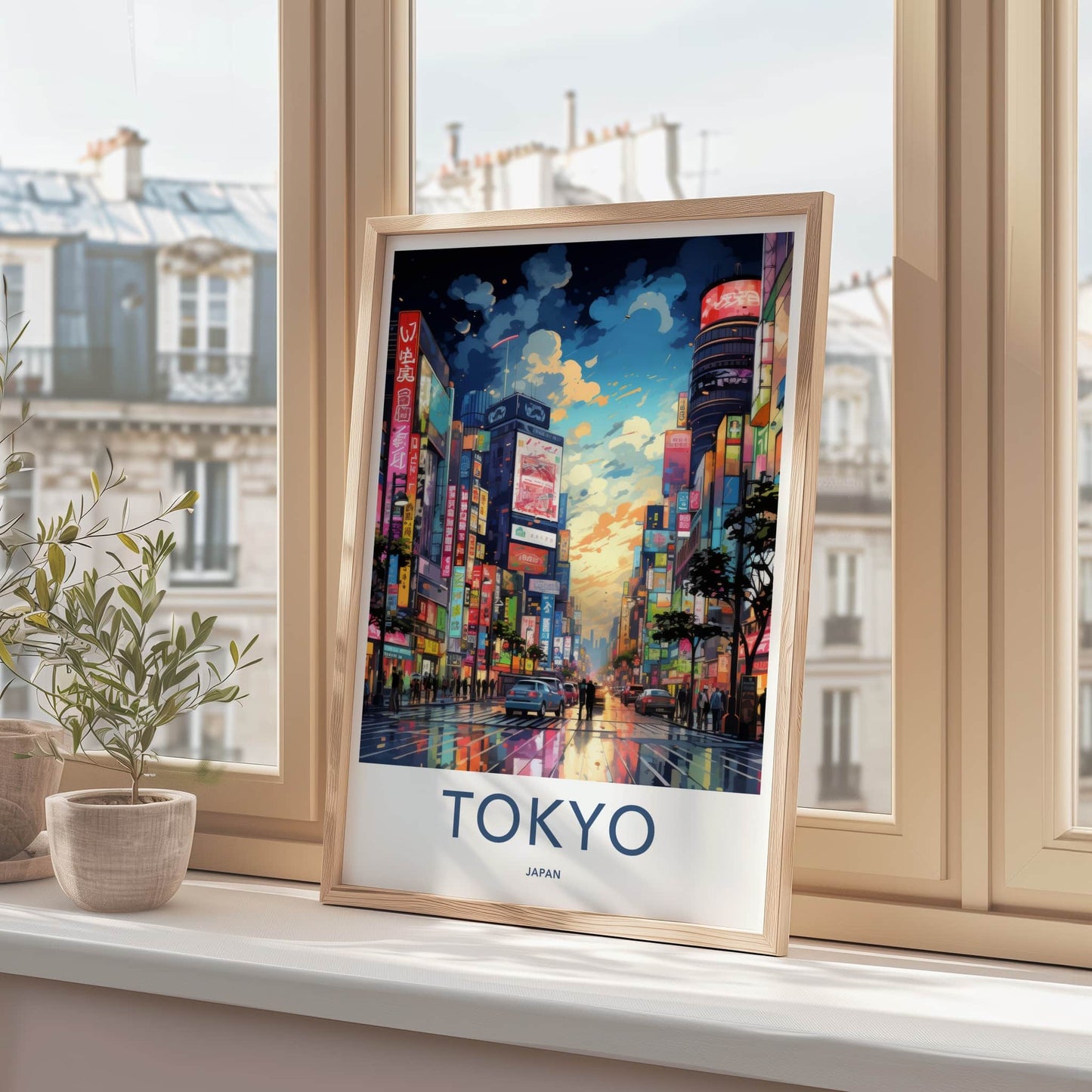 Tokyo Poster - Japan Framed Print - Neon City Sunset Lounge Decor