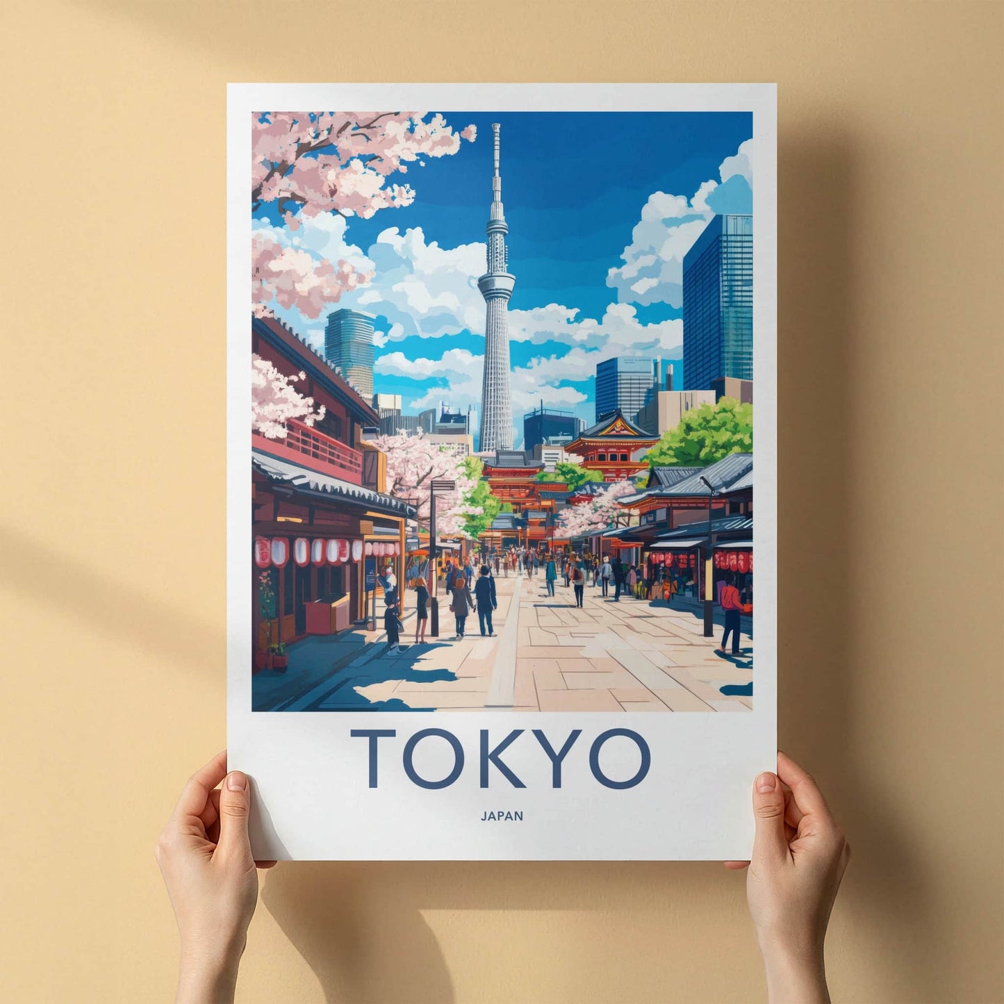 Tokyo Poster - Japan Travel Art - Skytree Blossom Street Home Decor