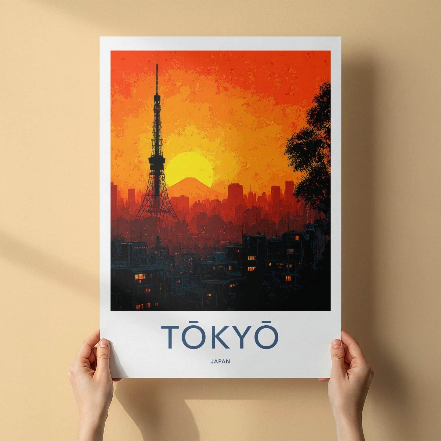 Tokyo Poster - Japan Travel Art - Tower Fuji Sunset Home Decor