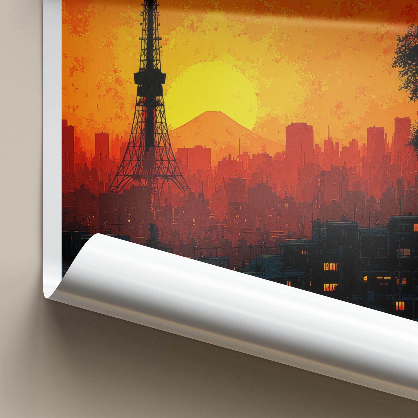Tokyo Poster - Japan Travel Art - Tower Fuji Sunset Home Decor