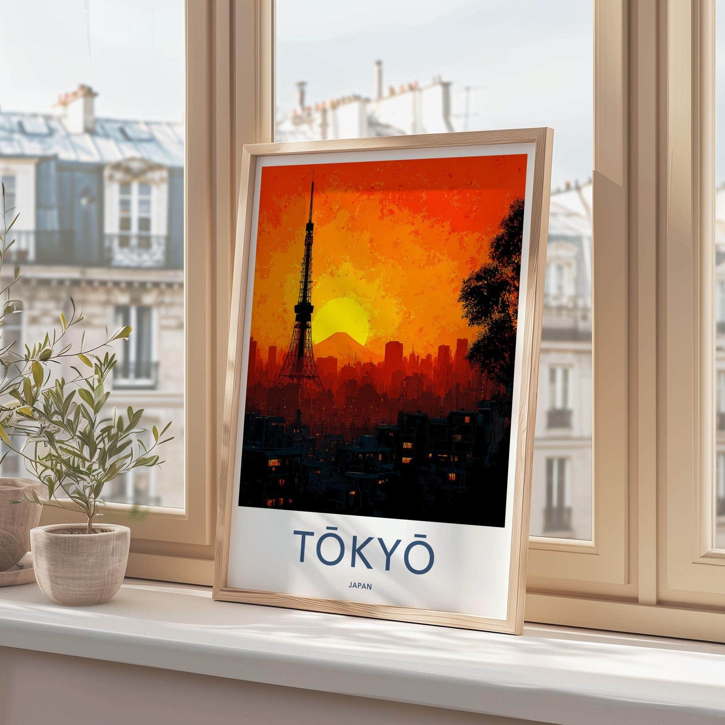 Tokyo Poster - Japan Travel Art - Tower Fuji Sunset Home Decor