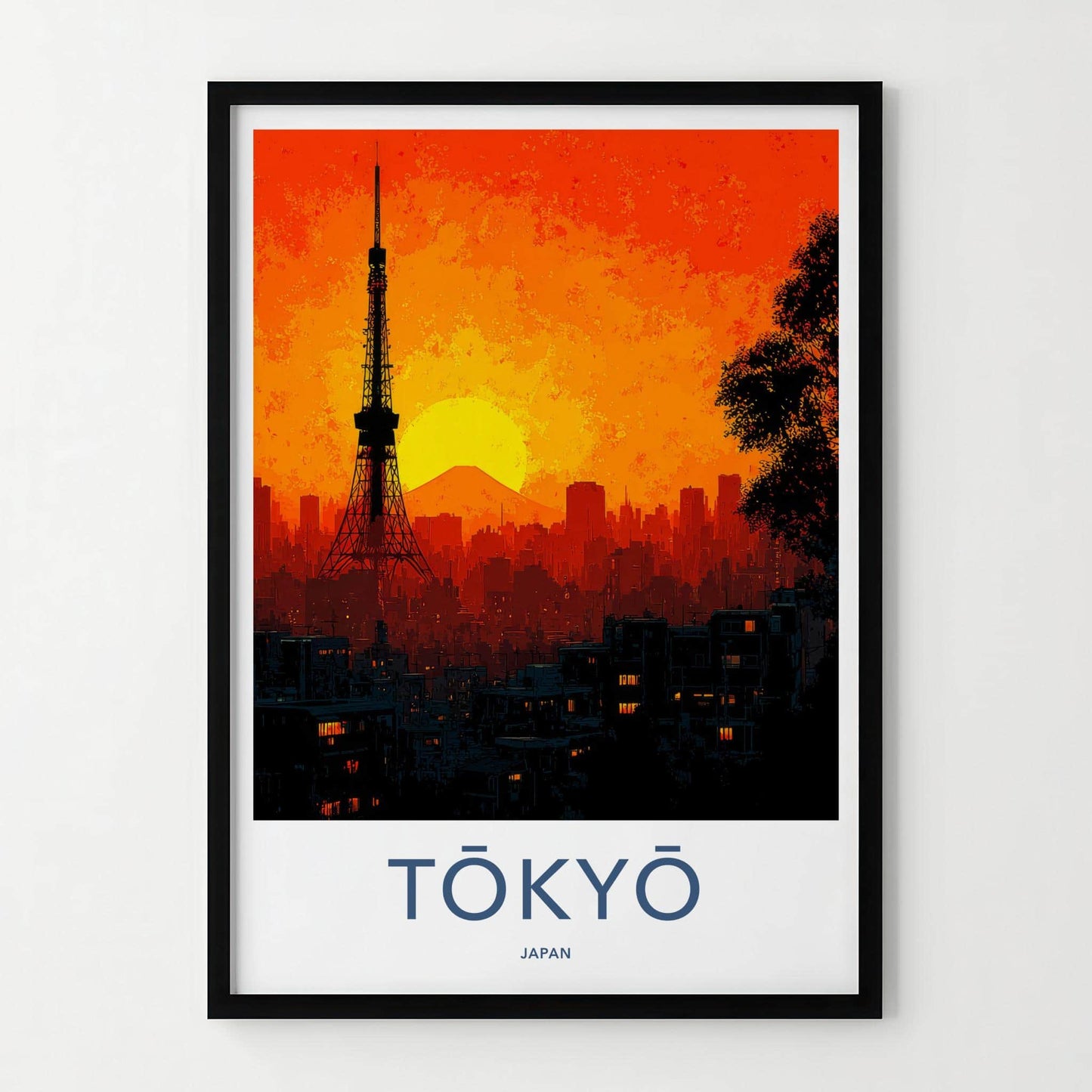 Tokyo Poster - Japan Travel Art - Tower Fuji Sunset Home Decor