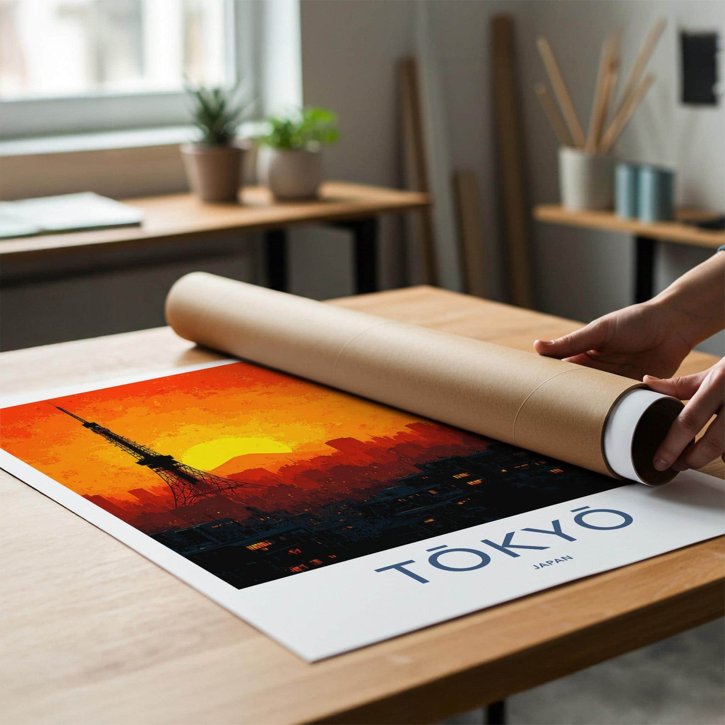Tokyo Poster - Japan Travel Art - Tower Fuji Sunset Home Decor