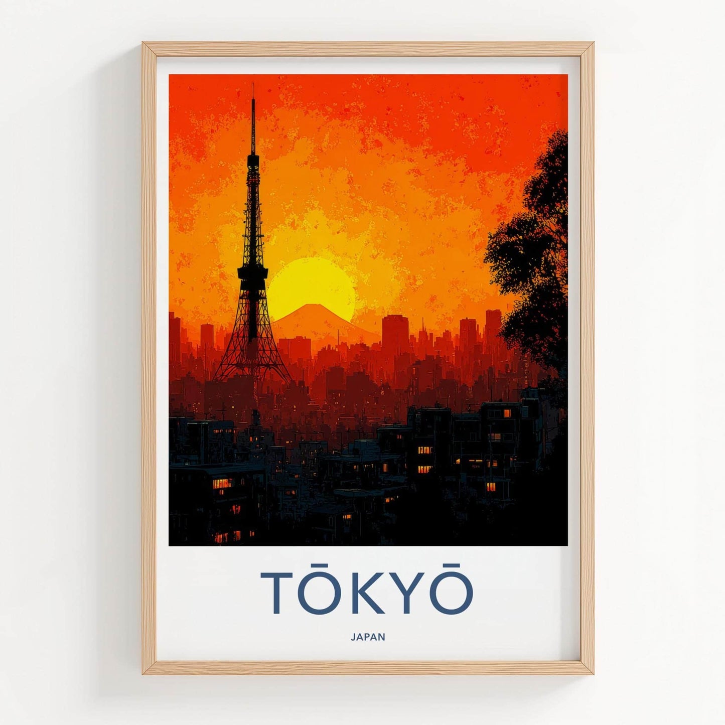 Tokyo Poster - Japan Travel Art - Tower Fuji Sunset Home Decor